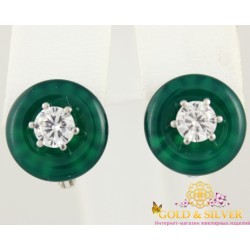 Серебряные серьги с зеленым агатом 459282сз